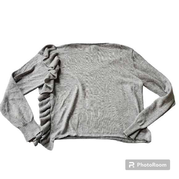 Anthropologie John + Jenn Grey Ruffle Wool Blend Sweater sz M - Picture 3 of 7